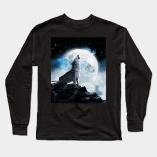 Cosmic Space Wolf Wolves Howling At Moon Long Sleeve T-Shirt